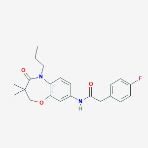 molecular formula C22H25FN2O3 B2923325 N-(3,3-dimethyl-4-oxo-5-propyl-2,3,4,5-tetrahydro-1,5-benzoxazepin-8-yl)-2-(4-fluorophenyl)acetamide CAS No. 921795-06-4