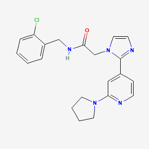 molecular formula C21H22ClN5O B2923337 N-[(2-chlorophenyl)methyl]-2-{2-[2-(pyrrolidin-1-yl)pyridin-4-yl]-1H-imidazol-1-yl}acetamide CAS No. 1286719-98-9