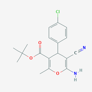 molecular formula C18H19ClN2O3 B2923420 tert-butyl 6-amino-4-(4-chlorophenyl)-5-cyano-2-methyl-4H-pyran-3-carboxylate CAS No. 865612-60-8