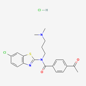 molecular formula C21H23Cl2N3O2S B2923436 4-acetyl-N-(6-chlorobenzo[d]thiazol-2-yl)-N-(3-(dimethylamino)propyl)benzamide hydrochloride CAS No. 1215702-54-7