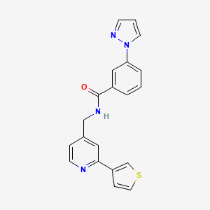 molecular formula C20H16N4OS B2923448 3-(1H-pyrazol-1-yl)-N-((2-(thiophen-3-yl)pyridin-4-yl)methyl)benzamide CAS No. 2034300-62-2