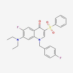 molecular formula C26H24F2N2O3S B2923457 3-(benzenesulfonyl)-7-(diethylamino)-6-fluoro-1-[(4-fluorophenyl)methyl]-1,4-dihydroquinolin-4-one CAS No. 892761-25-0
