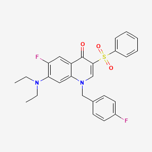 molecular formula C26H24F2N2O3S B2923457 7-(diethylamino)-6-fluoro-1-(4-fluorobenzyl)-3-(phenylsulfonyl)quinolin-4(1H)-one CAS No. 892761-25-0