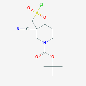 molecular formula C12H19ClN2O4S B2923458 Tert-butyl 3-(chlorosulfonylmethyl)-3-cyanopiperidine-1-carboxylate CAS No. 2361634-02-6