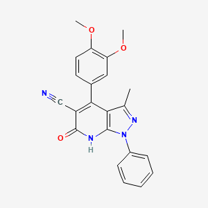 molecular formula C22H18N4O3 B2923473 4-(3,4-dimethoxyphenyl)-6-hydroxy-3-methyl-1-phenyl-1H-pyrazolo[3,4-b]pyridine-5-carbonitrile CAS No. 885179-46-4