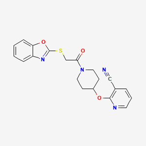 molecular formula C20H18N4O3S B2923475 2-((1-(2-(Benzo[d]oxazol-2-ylthio)acetyl)piperidin-4-yl)oxy)nicotinonitrile CAS No. 1797589-74-2