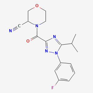 molecular formula C17H18FN5O2 B2923484 4-[1-(3-Fluorophenyl)-5-propan-2-yl-1,2,4-triazole-3-carbonyl]morpholine-3-carbonitrile CAS No. 2224204-29-7