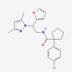 molecular formula C23H26ClN3O2 B2923490 1-(4-chlorophenyl)-N-(2-(3,5-dimethyl-1H-pyrazol-1-yl)-2-(furan-2-yl)ethyl)cyclopentanecarboxamide CAS No. 2034565-58-5