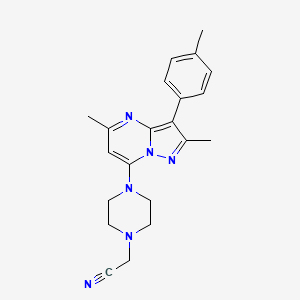 molecular formula C21H24N6 B2923496 2-(4-(2,5-Dimethyl-3-(p-tolyl)pyrazolo[1,5-a]pyrimidin-7-yl)piperazin-1-yl)acetonitrile CAS No. 902014-49-7