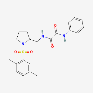 molecular formula C21H25N3O4S B2923506 N1-((1-((2,5-dimethylphenyl)sulfonyl)pyrrolidin-2-yl)methyl)-N2-phenyloxalamide CAS No. 896289-03-5