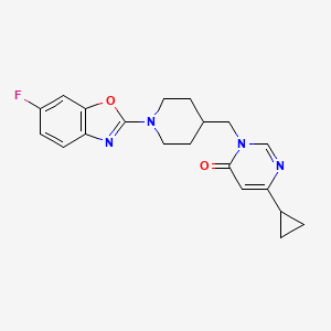 molecular formula C20H21FN4O2 B2923509 6-Cyclopropyl-3-{[1-(6-fluoro-1,3-benzoxazol-2-yl)piperidin-4-yl]methyl}-3,4-dihydropyrimidin-4-one CAS No. 2176201-60-6