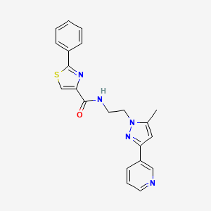 molecular formula C21H19N5OS B2923518 N-(2-(5-methyl-3-(pyridin-3-yl)-1H-pyrazol-1-yl)ethyl)-2-phenylthiazole-4-carboxamide CAS No. 2034510-02-4