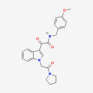 molecular formula C24H25N3O4 B2923535 N-[(4-甲氧基苯基)甲基]-2-氧代-2-[1-(2-氧代-2-吡咯烷-1-基乙基)吲哚-3-基]乙酰胺 CAS No. 872849-08-6