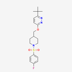 molecular formula C20H26FN3O3S B2923536 3-Tert-butyl-6-[[1-(4-fluorophenyl)sulfonylpiperidin-4-yl]methoxy]pyridazine CAS No. 2379984-65-1