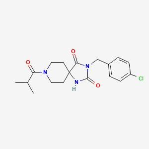 molecular formula C18H22ClN3O3 B2923545 3-[(4-chlorophenyl)methyl]-8-(2-methylpropanoyl)-1,3,8-triazaspiro[4.5]decane-2,4-dione CAS No. 1021032-08-5