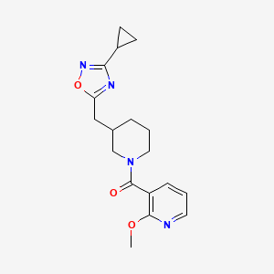 molecular formula C18H22N4O3 B2923552 (3-((3-Cyclopropyl-1,2,4-oxadiazol-5-yl)methyl)piperidin-1-yl)(2-methoxypyridin-3-yl)methanone CAS No. 1705466-29-0