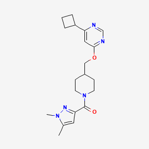 molecular formula C20H27N5O2 B2923558 4-cyclobutyl-6-{[1-(1,5-dimethyl-1H-pyrazole-3-carbonyl)piperidin-4-yl]methoxy}pyrimidine CAS No. 2379989-20-3