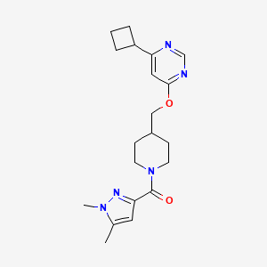 molecular formula C20H27N5O2 B2923558 [4-[(6-Cyclobutylpyrimidin-4-yl)oxymethyl]piperidin-1-yl]-(1,5-dimethylpyrazol-3-yl)methanone CAS No. 2379989-20-3