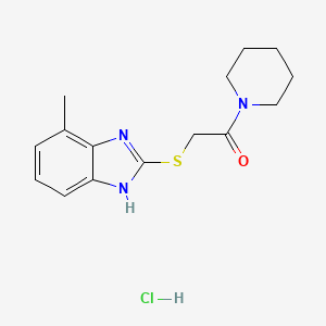 molecular formula C15H20ClN3OS B2923567 2-((4-methyl-1H-benzo[d]imidazol-2-yl)thio)-1-(piperidin-1-yl)ethanone hydrochloride CAS No. 1215698-92-2