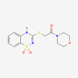 molecular formula C13H15N3O4S2 B2923571 2-((1,1-dioxido-4H-benzo[e][1,2,4]thiadiazin-3-yl)thio)-1-morpholinoethanone CAS No. 899733-79-0