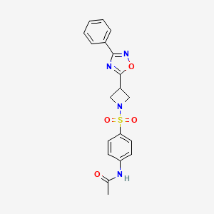 molecular formula C19H18N4O4S B2923582 N-(4-((3-(3-phenyl-1,2,4-oxadiazol-5-yl)azetidin-1-yl)sulfonyl)phenyl)acetamide CAS No. 1251579-54-0