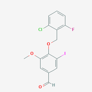 molecular formula C15H11ClFIO3 B2923611 4-[(2-Chloro-6-fluorobenzyl)oxy]-3-iodo-5-methoxybenzaldehyde CAS No. 693805-30-0