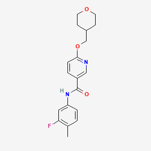 molecular formula C19H21FN2O3 B2923615 N-(3-fluoro-4-methylphenyl)-6-((tetrahydro-2H-pyran-4-yl)methoxy)nicotinamide CAS No. 2034448-33-2