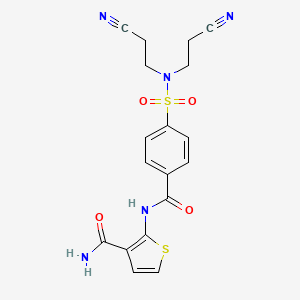 molecular formula C18H17N5O4S2 B2923618 2-(4-(N,N-bis(2-cyanoethyl)sulfamoyl)benzamido)thiophene-3-carboxamide CAS No. 864940-77-2