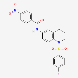 molecular formula C22H18FN3O5S B2923641 N-(1-((4-氟苯基)磺酰基)-1,2,3,4-四氢喹啉-6-基)-4-硝基苯甲酰胺 CAS No. 941949-65-1
