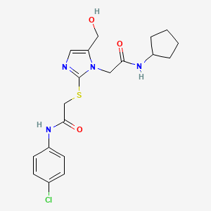 molecular formula C19H23ClN4O3S B2923720 N-(4-chlorophenyl)-2-({1-[(cyclopentylcarbamoyl)methyl]-5-(hydroxymethyl)-1H-imidazol-2-yl}sulfanyl)acetamide CAS No. 923174-74-7