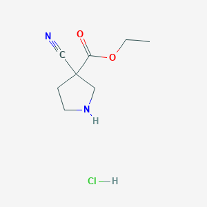 molecular formula C8H13ClN2O2 B2923748 Ethyl 3-cyanopyrrolidine-3-carboxylate;hydrochloride CAS No. 2551116-64-2
