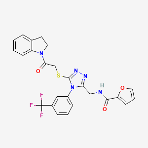 molecular formula C25H20F3N5O3S B2923813 N-((5-((2-(indolin-1-yl)-2-oxoethyl)thio)-4-(3-(trifluoromethyl)phenyl)-4H-1,2,4-triazol-3-yl)methyl)furan-2-carboxamide CAS No. 310450-59-0