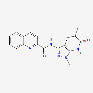 molecular formula C18H17N5O2 B2923841 N-{1,5-dimethyl-6-oxo-1H,4H,5H,6H,7H-pyrazolo[3,4-b]pyridin-3-yl}quinoline-2-carboxamide CAS No. 1207012-00-7