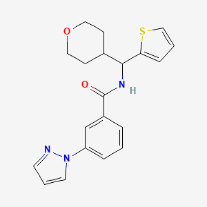 molecular formula C20H21N3O2S B2923844 N-[(oxan-4-yl)(thiophen-2-yl)methyl]-3-(1H-pyrazol-1-yl)benzamide CAS No. 2320536-93-2