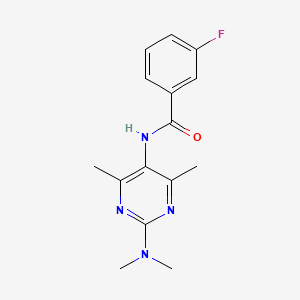 molecular formula C15H17FN4O B2923847 N-[2-(Dimethylamino)-4,6-dimethylpyrimidin-5-YL]-3-fluorobenzamide CAS No. 1448122-17-5