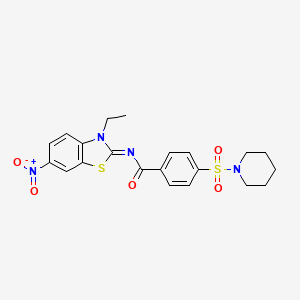 molecular formula C21H22N4O5S2 B2923922 N-[(2E)-3-ethyl-6-nitro-2,3-dihydro-1,3-benzothiazol-2-ylidene]-4-(piperidine-1-sulfonyl)benzamide CAS No. 850910-51-9