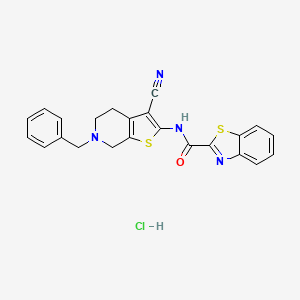 molecular formula C23H19ClN4OS2 B2923947 N-(6-benzyl-3-cyano-4,5,6,7-tetrahydrothieno[2,3-c]pyridin-2-yl)benzo[d]thiazole-2-carboxamide hydrochloride CAS No. 1216405-53-6