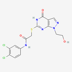molecular formula C15H13Cl2N5O3S B2924013 N-(3,4-dichlorophenyl)-2-((1-(2-hydroxyethyl)-4-oxo-4,5-dihydro-1H-pyrazolo[3,4-d]pyrimidin-6-yl)thio)acetamide CAS No. 946230-11-1