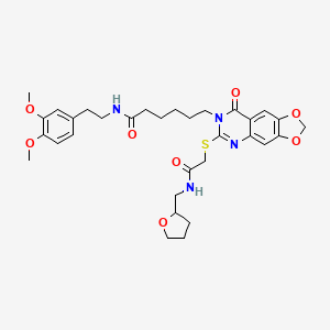 molecular formula C32H40N4O8S B2924020 N-[2-(3,4-dimethoxyphenyl)ethyl]-6-{8-oxo-6-[({[(oxolan-2-yl)methyl]carbamoyl}methyl)sulfanyl]-2H,7H,8H-[1,3]dioxolo[4,5-g]quinazolin-7-yl}hexanamide CAS No. 688061-66-7