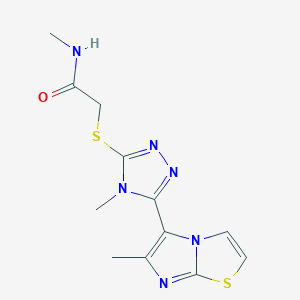 molecular formula C12H14N6OS2 B2924024 N-methyl-2-((4-methyl-5-(6-methylimidazo[2,1-b]thiazol-5-yl)-4H-1,2,4-triazol-3-yl)thio)acetamide CAS No. 1105197-35-0