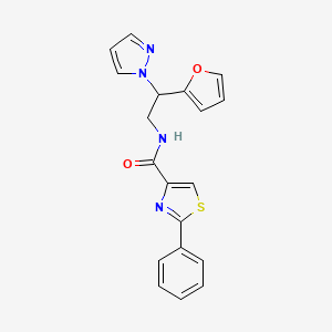 molecular formula C19H16N4O2S B2924037 N-(2-(furan-2-yl)-2-(1H-pyrazol-1-yl)ethyl)-2-phenylthiazole-4-carboxamide CAS No. 2034275-49-3
