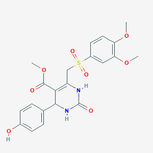 molecular formula C21H22N2O8S B2924088 methyl 6-[(3,4-dimethoxybenzenesulfonyl)methyl]-4-(4-hydroxyphenyl)-2-oxo-1,2,3,4-tetrahydropyrimidine-5-carboxylate CAS No. 931332-52-4