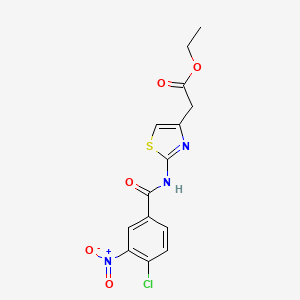 molecular formula C14H12ClN3O5S B2924114 Ethyl 2-(2-(4-chloro-3-nitrobenzamido)thiazol-4-yl)acetate CAS No. 301682-00-8