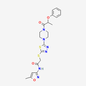 molecular formula C21H24N6O4S2 B2924130 N-(5-methyl-1,2-oxazol-3-yl)-2-({5-[4-(2-phenoxypropanoyl)piperazin-1-yl]-1,3,4-thiadiazol-2-yl}sulfanyl)acetamide CAS No. 1170561-55-3