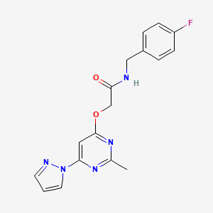 molecular formula C17H16FN5O2 B2924166 N-(4-fluorobenzyl)-2-((2-methyl-6-(1H-pyrazol-1-yl)pyrimidin-4-yl)oxy)acetamide CAS No. 1421443-96-0