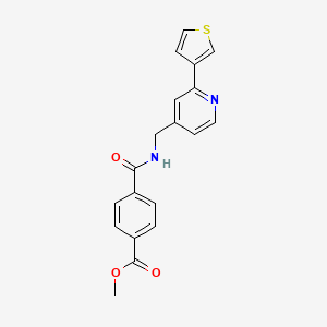 molecular formula C19H16N2O3S B2924185 Methyl 4-(((2-(thiophen-3-yl)pyridin-4-yl)methyl)carbamoyl)benzoate CAS No. 2034395-52-1