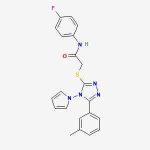 molecular formula C21H18FN5OS B2924193 2-((4-(1H-pyrrol-1-yl)-5-(m-tolyl)-4H-1,2,4-triazol-3-yl)thio)-N-(4-fluorophenyl)acetamide CAS No. 898371-84-1