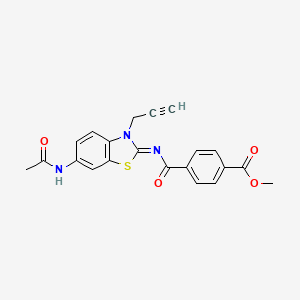 molecular formula C21H17N3O4S B2924219 methyl 4-{[(2Z)-6-acetamido-3-(prop-2-yn-1-yl)-2,3-dihydro-1,3-benzothiazol-2-ylidene]carbamoyl}benzoate CAS No. 865182-97-4