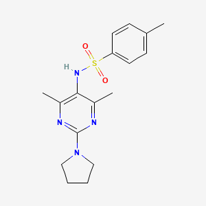 molecular formula C17H22N4O2S B2924230 N-(4,6-dimethyl-2-(pyrrolidin-1-yl)pyrimidin-5-yl)-4-methylbenzenesulfonamide CAS No. 1448134-37-9