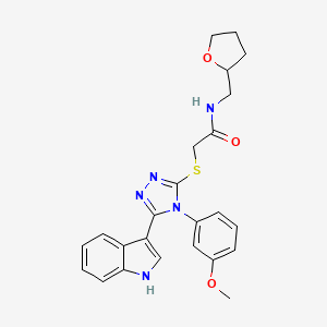molecular formula C24H25N5O3S B2924293 2-((5-(1H-indol-3-yl)-4-(3-methoxyphenyl)-4H-1,2,4-triazol-3-yl)thio)-N-((tetrahydrofuran-2-yl)methyl)acetamide CAS No. 852145-51-8